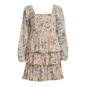 Madden NYC Floral Milkmaid Coquette Ruffle Smocked  Dress XS #3